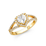 Gold Framed Heart Shape CZ Engagement Ring