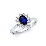 Gold Blue Oval Cut CZ Engagement Ring