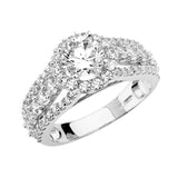 Gold CZ Covered Gapped Thick Band Engagement Ring