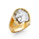 14K 2T CZ Lucky Horse Shoe Men's Ring (RG1401)