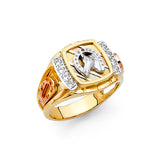 14K 3C CZ Lucky Horse Shoe Men's Ring (RG1414)