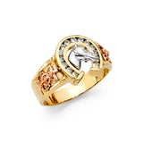 14K 3C CZ Lucky Horse Shoe Men's Ring (RG1415)