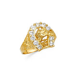14KY CZ Lucky Horse Shoe Men's Ring (RG1424)