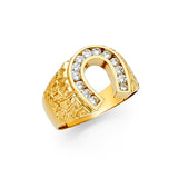14KY CZ Lucky Horse Shoe Men's Ring (RG1426)