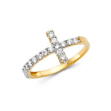 14K 2T Side Way CZ Cross Ring (RG2174)