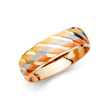 Unisex Tri-Color Diagonal Line CZ Wedding Band