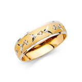 Unisex Gold Cross and Leaf Pattern CZ Wedding Band + Engagement Ring