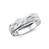 Unisex White Gold Starburst Pattern CZ Wedding Band + Engagement Ring