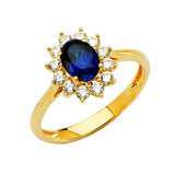 Gold Blue Oval Cut CZ Engagement Ring