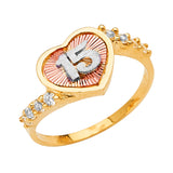 14K 3C 15 Years CZ Heart Ring (RG2684)