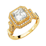 Gold Bold Deatiled CZ Engagement Ring