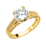 Gold Side Overlapping Detail CZ Engagement Ring