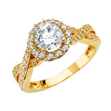 Gold Twisted Side Detail CZ Engagement Ring