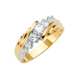 Unisex Two-Toned Three CZ Line Wedding Band + Engagement Ring