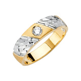 Unisex Two-Toned Multi-Design Textured CZ Wedding Band Trio Set + Engagement Ring