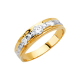 Unisex Two-Toned Half White Gold CZ Wedding Band Trio Set + Engagement Ring