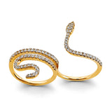14K 2T CZ 2 Finger Snake Ring (RG3020)