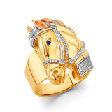 14K 3C Horse Men's CZ Ring (RG3082)