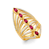 14KY Multi Line Red CZ Ring (RG3187)