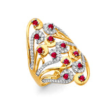 14KY Multi Line Red CZ Ring (RG3188)