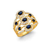 14KY Multi Line Blue CZ Ring (RG3189)