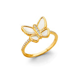 14KY Mother of Pearl Butterfly CZ Ring (RG3314)