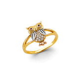 14K 3C CZ Owl Ring (RG3322)