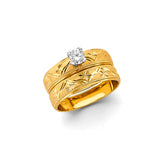 Women Gold Starburst Pattern Wedding Band + Engagment Ring