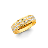 Unisex Gold and White Gold Line CZ Wedding Band + Engagement Ring