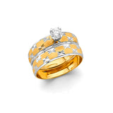 Women Gold and White Gold Stacked Starburst CZ Wedding Band + Engagement Ring