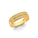 Unisex Gold Simgle Bar CZ Wedding Band Trio Set + Engagement Ring