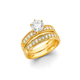 Unisex Gold Classy CZ Wedding Band Trio Set + Engagement Ring