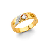 Unisex Gold Thick Heart CZ Wedding Band + Engagement Ring