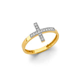 14K 2T Side Way Cross CZ Ring (RG3377)