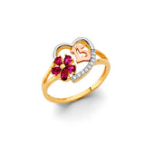 14KY Red CZ Flower 15 Years Ring (RG3426)