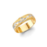 Unisex Gold and White Gold Cross and Leaf Pattern Band