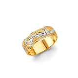 Unisex Gold and White Gold Cross and Leaf Pattern Band