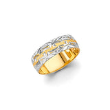 Unisex Gold and White Gold Patterned Accent Band