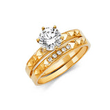 Unisex Two-Toned Small and Textured CZ Wedding Band Trio Set + Engagement Ring