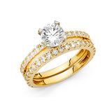 Gold Thin Double Ring Square CZ Engagement Ring