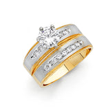 Unisex Two-Toned Basic CZ Wedding Ring Trio Set + Engagement Ring