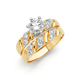 Unisex Two-Toned Close Double CZ Line Wedding Band + Engagement Ring