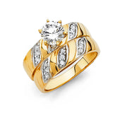 Unisex Two-Toned Three CZ Line Wedding Band + Engagement Ring