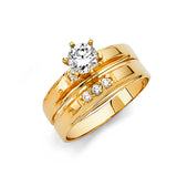 Unisex Two-Toned SImple CZ Wedding Band Trio Set + Engagement Ring