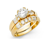 Gold Double Thick Ring CZ Engagement Ring