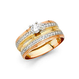 Unisex Tri-Color Overlapping Circle CZ Wedding Band