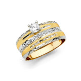 Unisex Gold and White Gold Line CZ Wedding Band + Engagement Ring