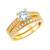 Gold Classic Engraved CZ Engagement Ring