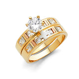 Unisex Tri-Colored Crystal Cross CZ Wedding Band + Engagement Ring