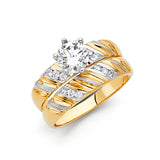 Unisex Two-Toned Repetative 3D CZ Wedding Band + Engagement Ring